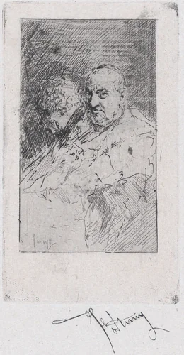 The Diplomat, man seated holding hat facing left by Mariano Fortuny, print, 1860-1870