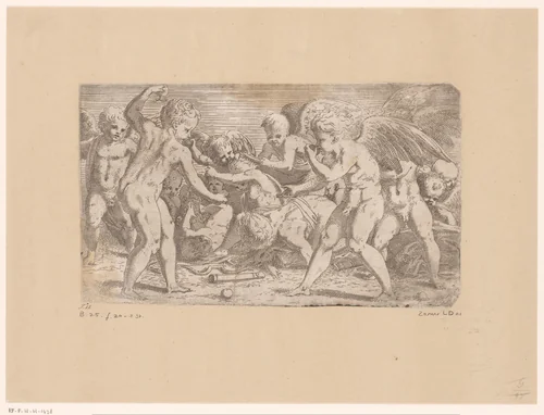 Eros en Anteros by Léon Davent, print, 1540-1556