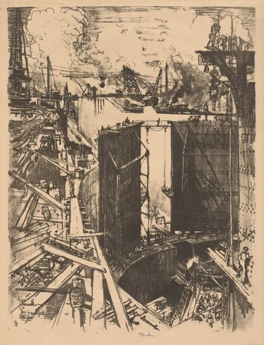 The Guard-Gate, Gatun Lock, Panama by Joseph Pennell, print, 1912