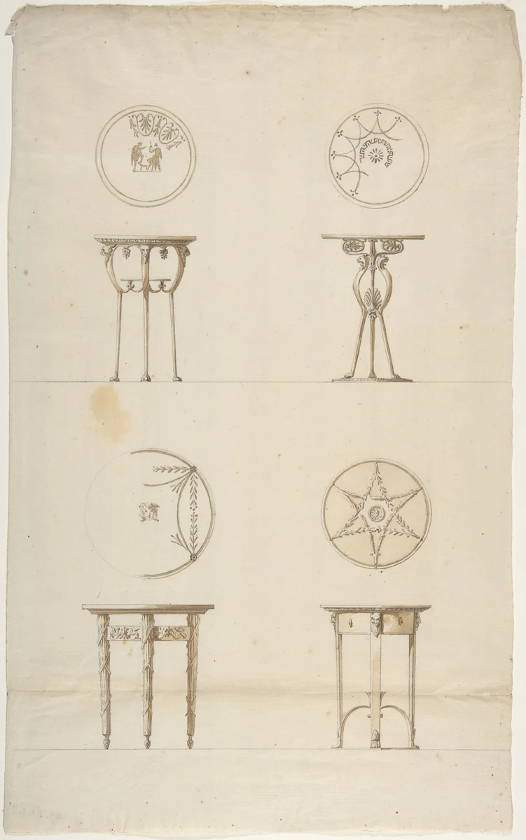 Designs for Four Decorated Tables. by Antonio Asprucci, drawing, 1723-1808