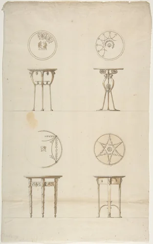 Designs for Four Decorated Tables. by Antonio Asprucci, drawing, 1723-1808