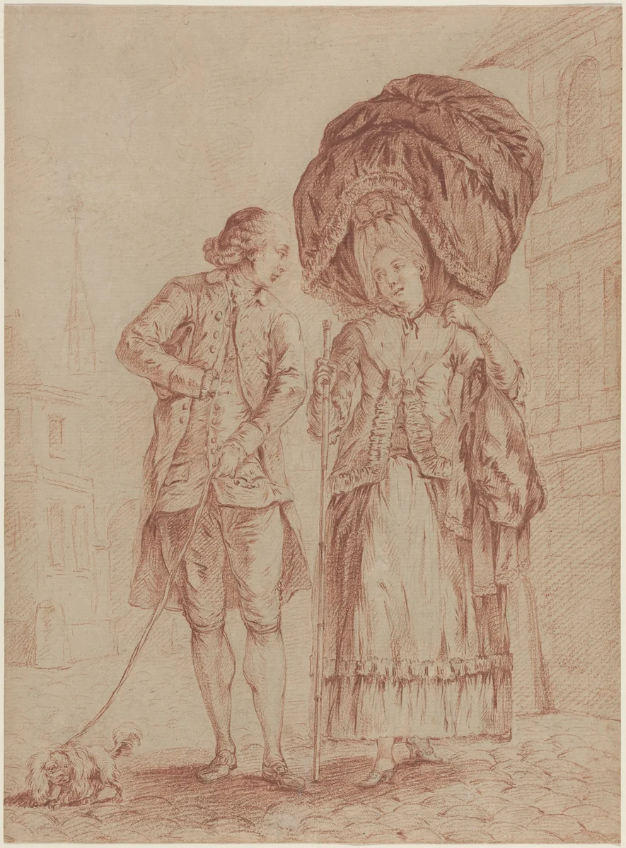 A Cleric Accompanying a Lady on Her Morning Walk by Pierre Thomas Le Clerc, drawing, 1778-1780