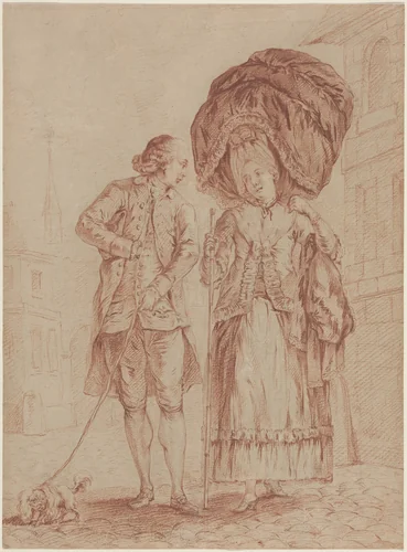 A Cleric Accompanying a Lady on Her Morning Walk by Pierre Thomas Le Clerc, drawing, 1778-1780