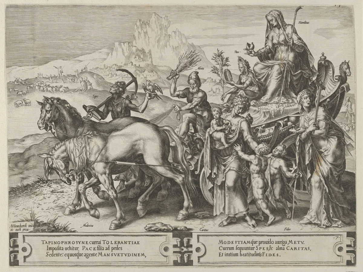 The Triumph of Humility, from The Cycle of the Vicissitudes of Human Affairs, plate 7 by Cornelis Cort, print, 1564
