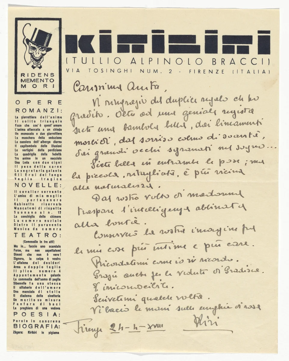 Kiribiri (Tullio Alpinolo Bracci) letterhead by Unidentified Designer, design, 1918