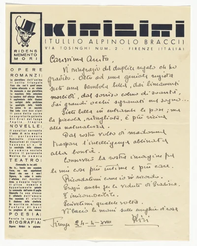 Kiribiri (Tullio Alpinolo Bracci) letterhead by Unidentified Designer, design, 1918