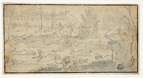 Hunting Scene by Jacob Züberlein, drawing, 1500-1599