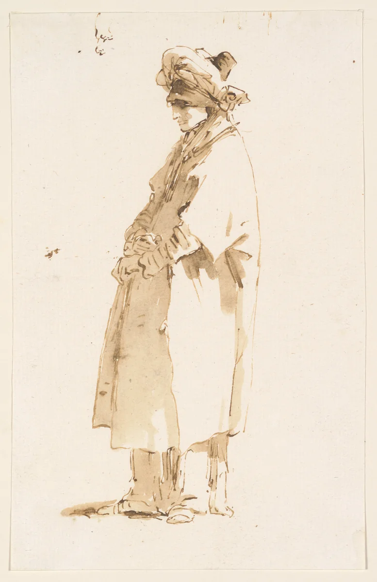 Man with an Elaborate Headdress, Facing Left by Giovanni Domenico Tiepolo, drawing, 1752-1763