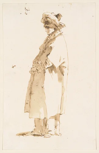 Man with an Elaborate Headdress, Facing Left by Giovanni Domenico Tiepolo, drawing, 1752-1763