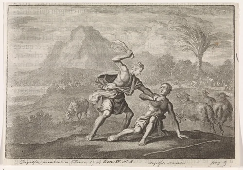 Kaïn doodt Abel by Jan Luyken, print, 1703-1762