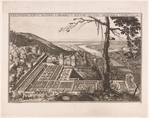 Gezicht op Heidelberg by Wenceslaus Hollar, print, 1695-1700