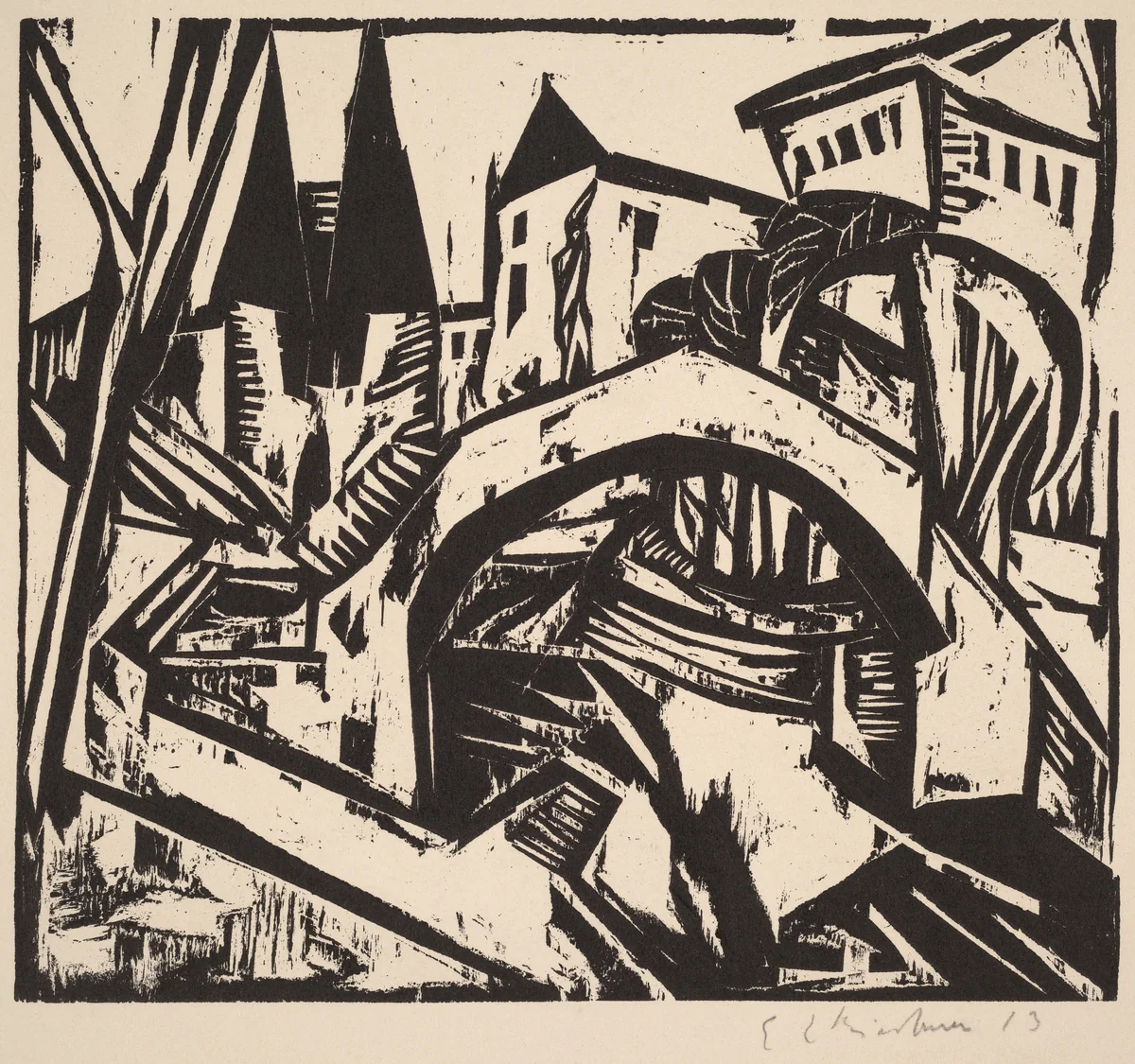 River Bank at Elisabeth (Berlin) by Ernst Ludwig Kirchner, print, 1912-1913