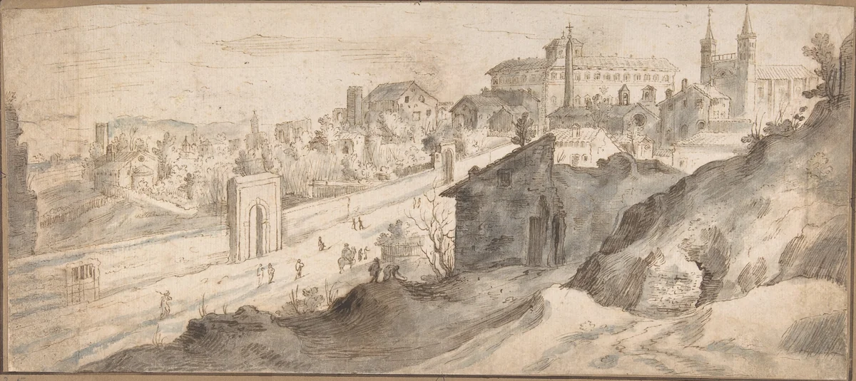 View of St. John Lateran, Rome by Gillis van Coninxloo, drawing, 1560-1607