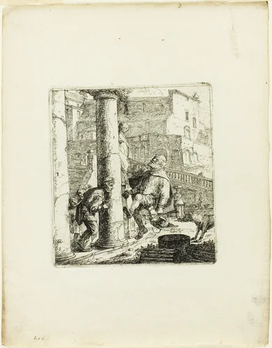The Blind Beggar Tricked by Lazarillo by Thomas Wyck, print, 1636-1677
