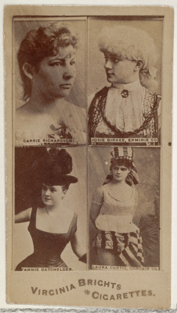 Carrie Richardson/ Josie Dirkee, Erminie Co./ Fannie Batchelder/ Laura Curtis, Corsair Co., from the Actors and Actresses series (N45, Type 4) for Virginia Brights Cigarettes by Allen & Ginter, photograph, 1885-1891