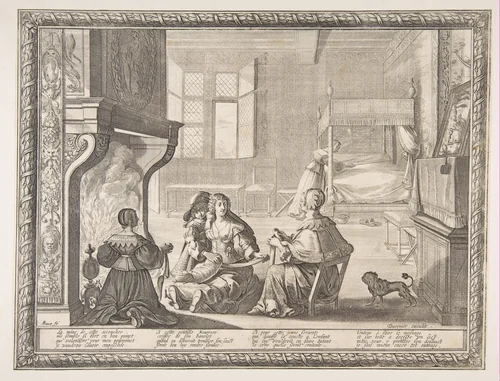 Visit of the Nursemaid by Abraham Bosse, print, 1633