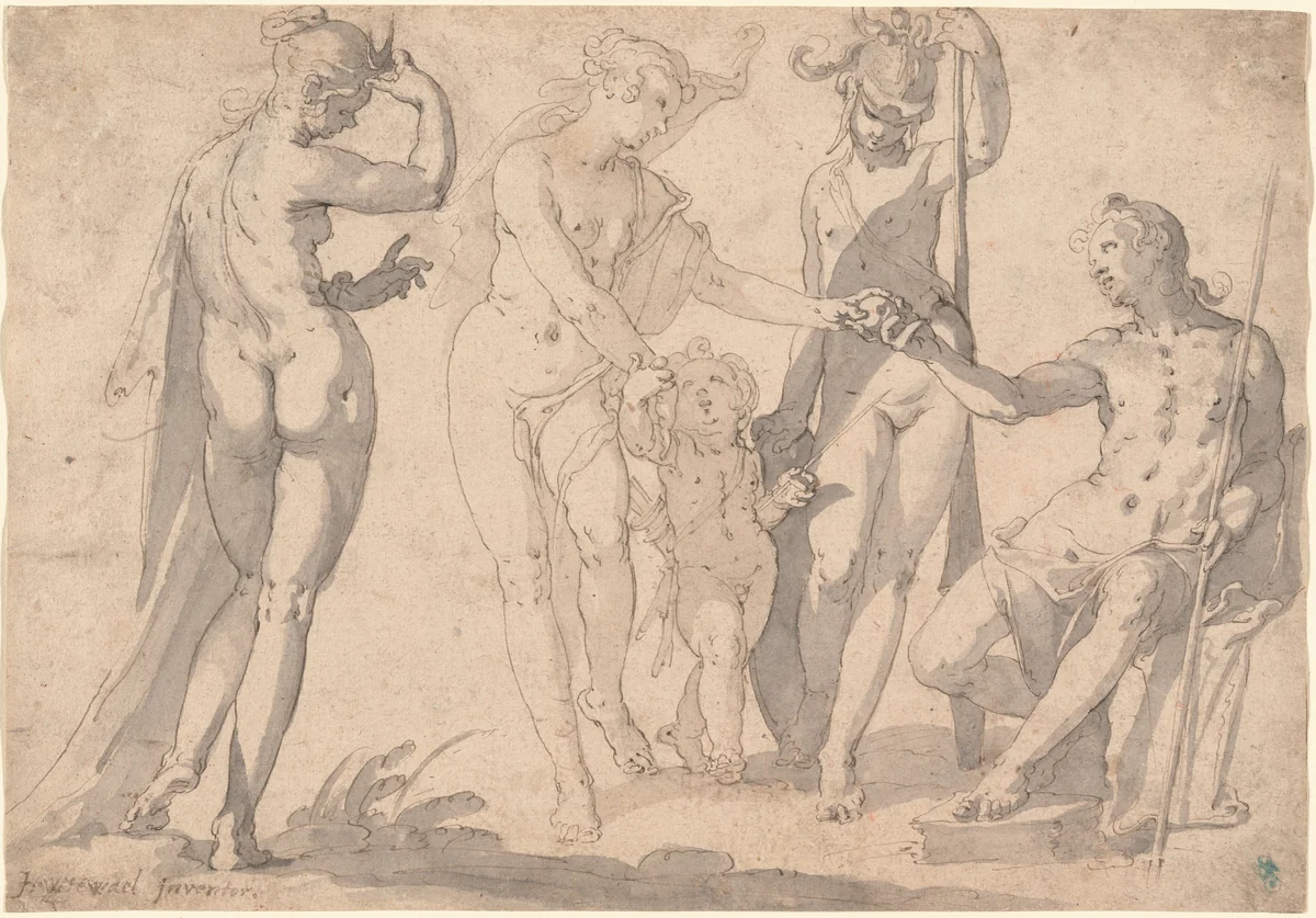 The Judgment of Paris by Joachim Anthonisz. Wtewael, drawing, 1615