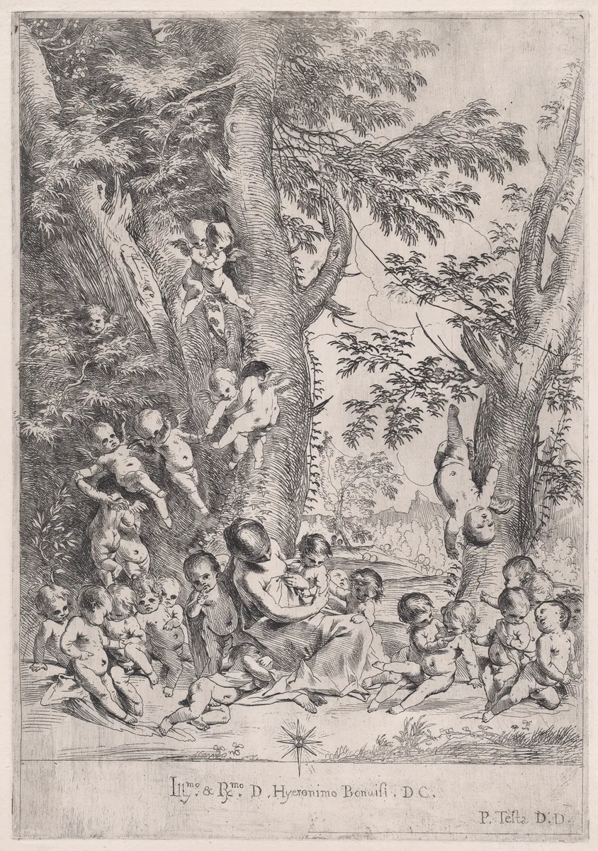 The Garden of Charity by Pietro Testa, print, 1631-1637
