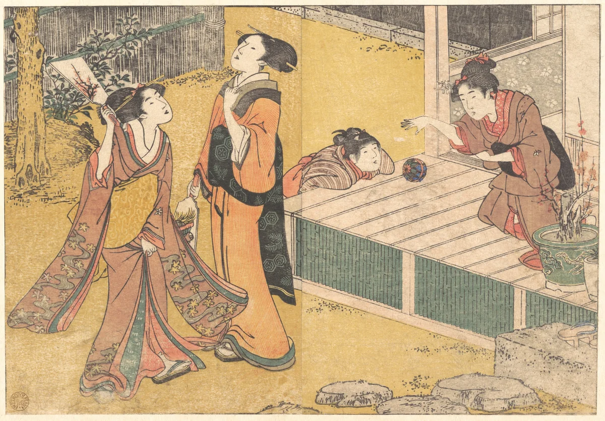 New Year's Games, from the printed book Flowers of the Four Seasons (Shiki no hana) by Kitagawa Utamaro (喜多川歌麿), print, 1801