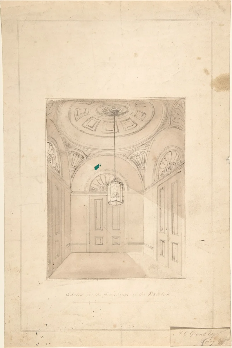 Design for a Vestibule for A. C. Grant, Priory Grove, Perspective by anonymous, drawing, 1800-1900