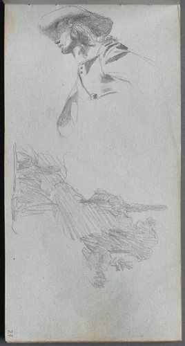 Sketchbook, page 27: Detail Study for " On a Terrace" and Landscape Study by Ernest Meissonier, book, 1860-1869
