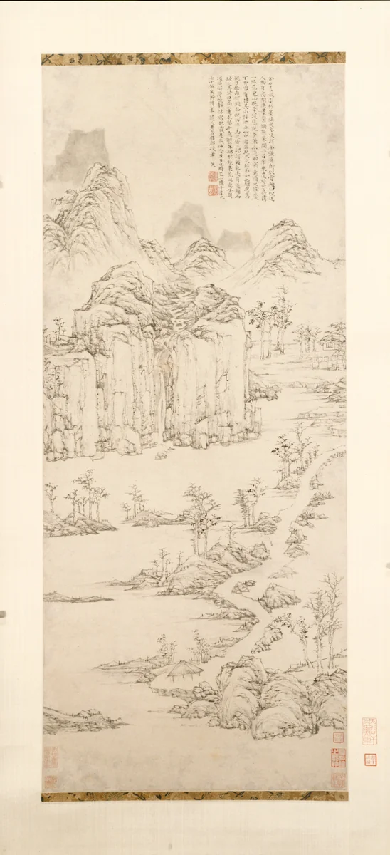 Daoist Retreat in Mountain and Stream (Landscape after Ni Zan [1301–1374]) by Lu Zhi (陸治), painting, 1567