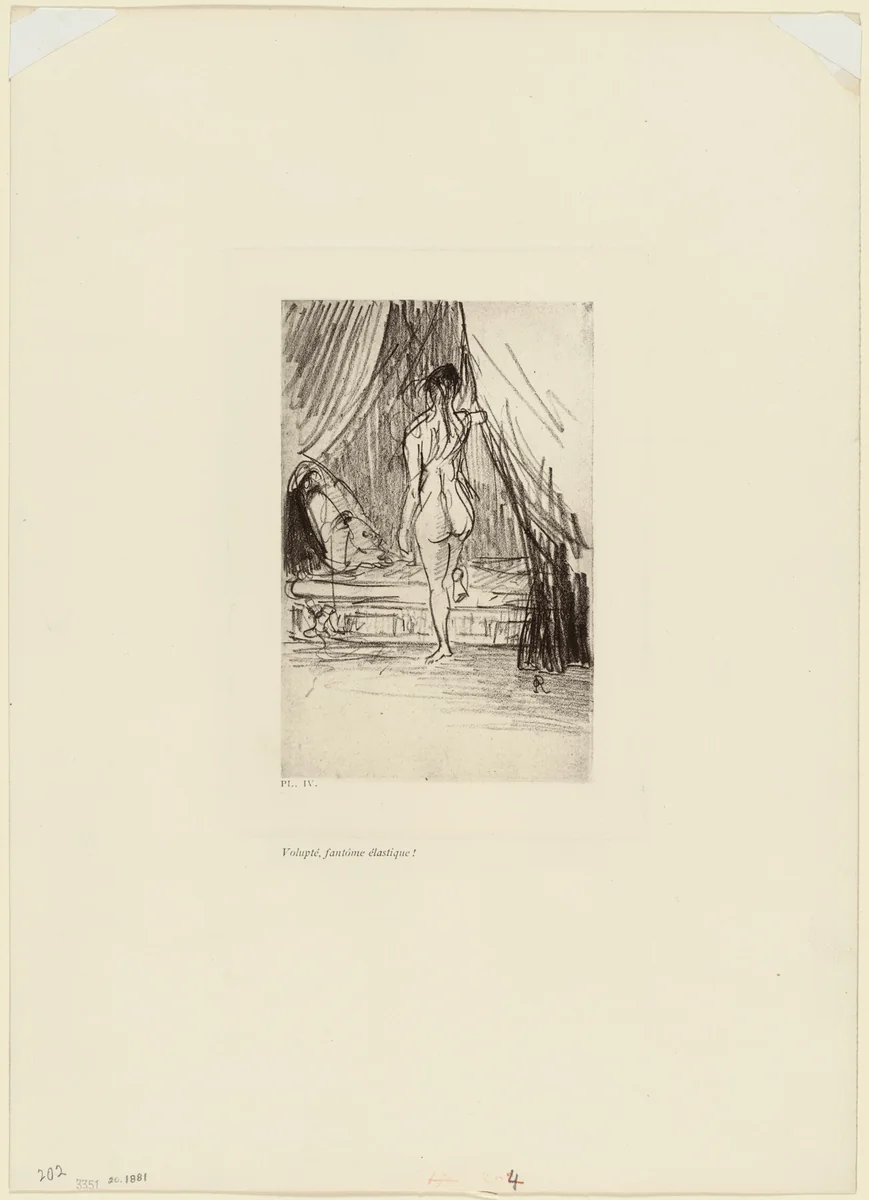 Pleasure, Elastic Phantom!, plate 5 of 9 by Odilon Redon, print, 1890