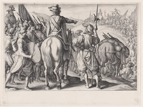 Les Troupes en Marche (The Marching Troops), from "La Vie de Ferdinand Ier de Médicis série appelée aussi Les Batailles des Médicis" (The Life of Ferdinand I de'Medici also called The Medici Battles) by Jacques Callot, print, 1614-1620