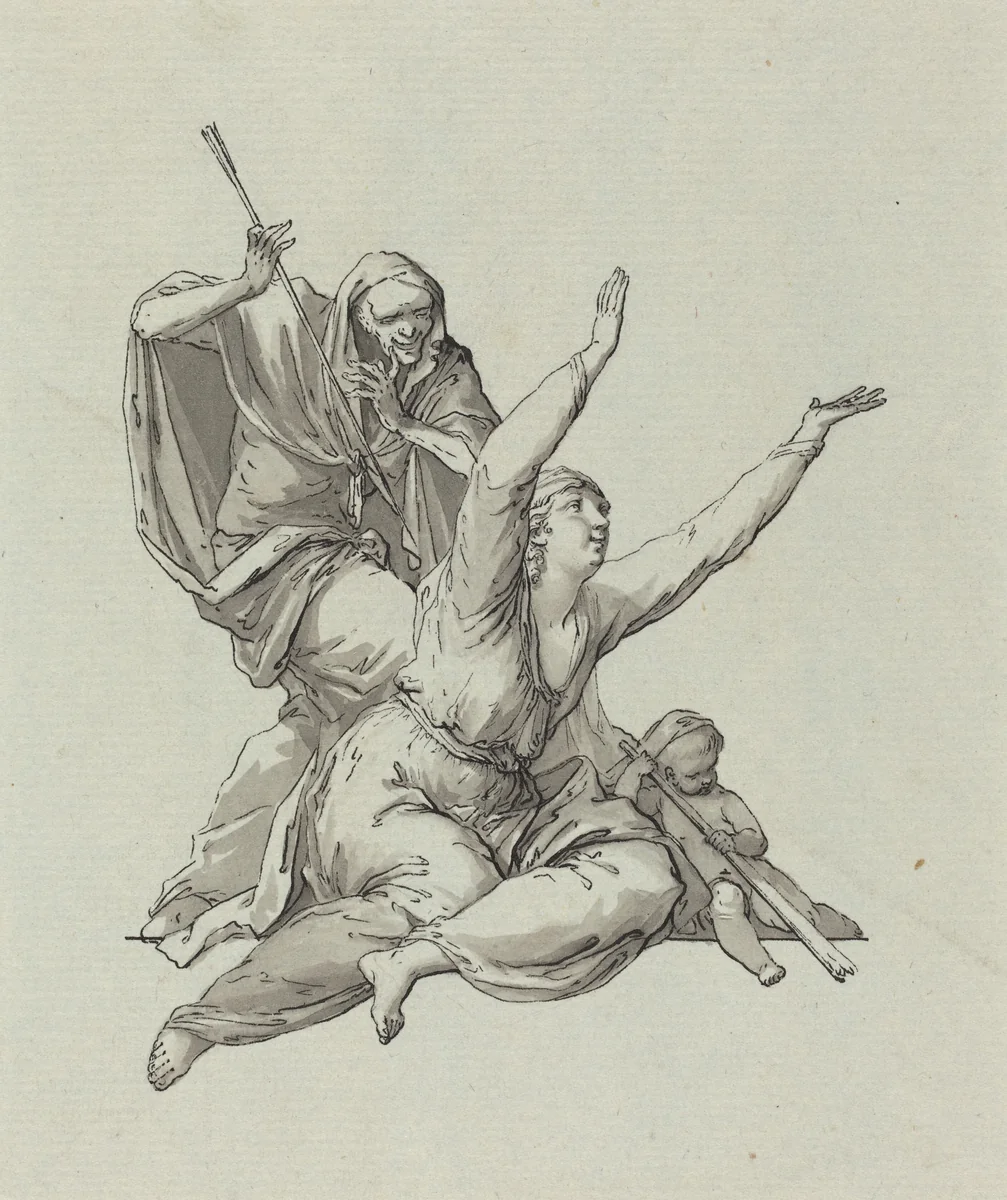 Death Stalking a Woman by Carl Gotthard Langhans, drawing, 1732-1808