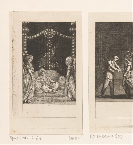 Adelheid in de harem van de Tunesische vorst Bassa by Daniel Nikolaus Chodowiecki, print, 1783