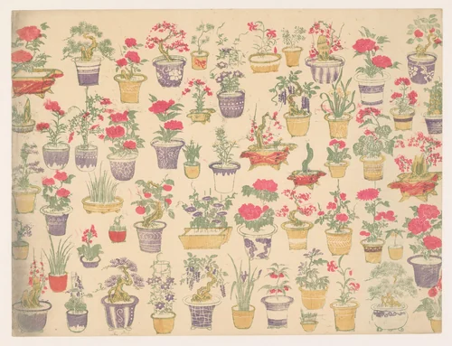 Patroon van potten met verschillende planten by anonymous, other, 1860-1930