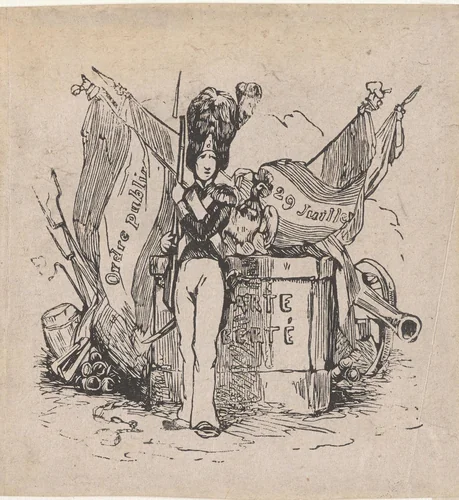 Franse soldaat voor een monument by Isaac Weissenbruch, print, 1836-1912