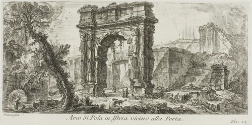 Arch of Pola in Istria near the Gate, plate 24 from Some Views of Triumphal Arches and other monuments by Giovanni Battista Piranesi, print, 1748
