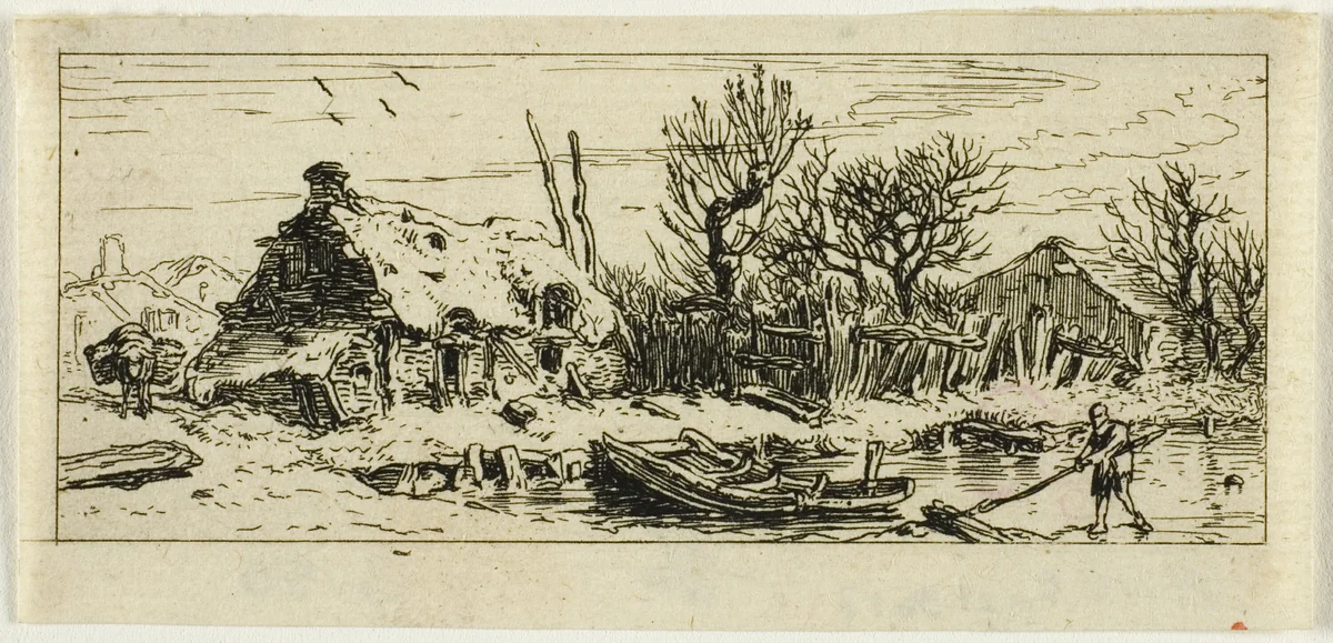 The Frozen Pond, small plate by Charles-Émile Jacque, print, 1845