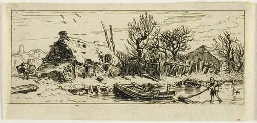 The Frozen Pond, small plate by Charles-Émile Jacque, print, 1845
