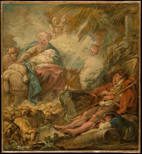 Shepherds Dreaming of the Flight into Egypt by Jean-Baptiste Deshays, drawing, 1740-1765