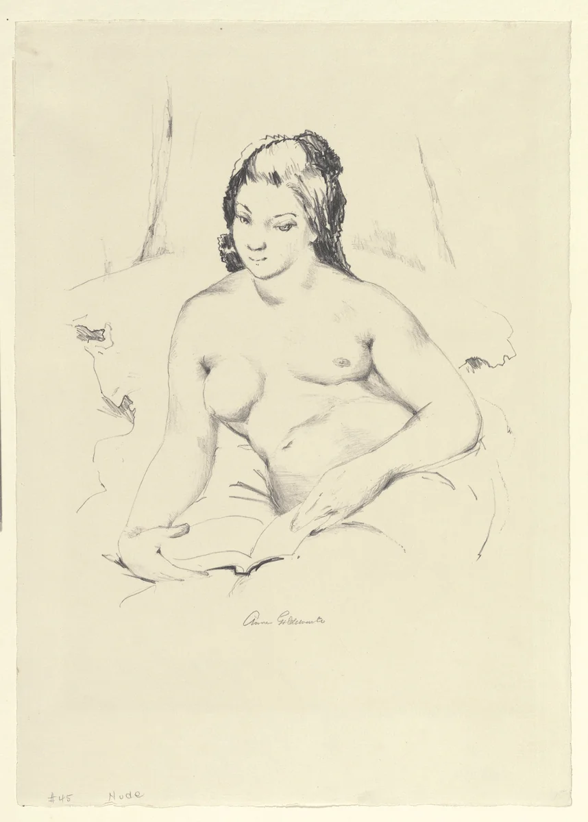 Nude Reading (No. 1) by Anne Goldthwaite, print, 1933