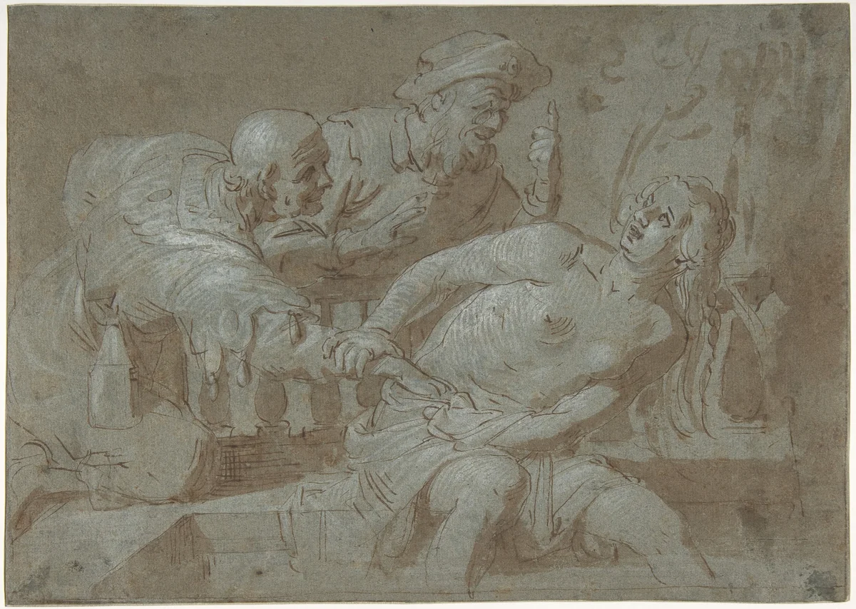 Susanna and the Elders by Gerrit van Honthorst, drawing, 1620-1640