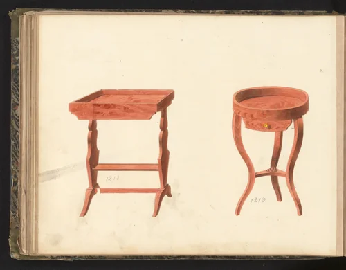 Twee ontwerpen voor breitafels by anonymous, drawing, 1825-1839