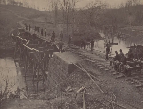 Bull Run Bridge Repaired by Andrew Joseph Russell, photograph, 1863