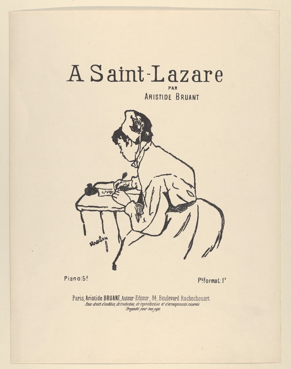 A Saint-Lazare par Aristide Bruant by Henri de Toulouse-Lautrec, print, 1882-1901