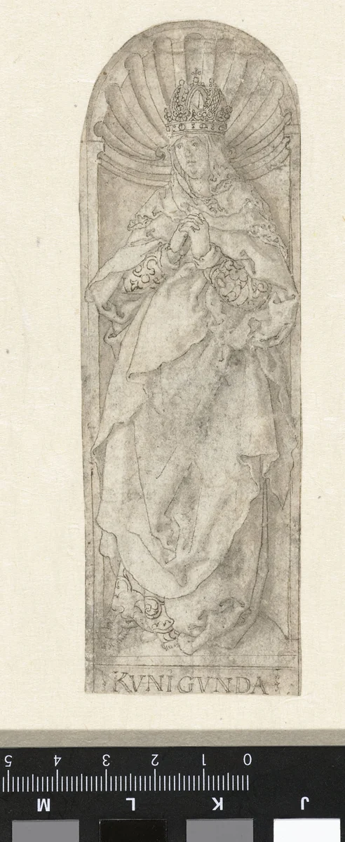 Keizerin Kunigunda in een nis by Heinrich Aldegrever, drawing, 1512-1558