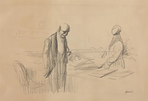 a) At the Conference (recto); b) Reclining Figure (verso) by Jean-Louis Forain, drawing, 1919
