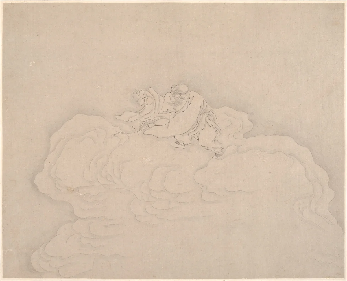 An Immortal on a Cloud with a Pair of Peaches by Unidentified Artist, painting, 1900-1911