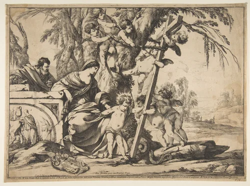 Holy Family with Christ Child Stepping on Serpent by Laurent de La Hyre, print, 1639