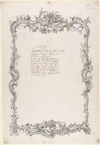 Design for a Frame with Flowers, Feathers, Leaves, and Grapes by Johann Oktavian Salver, drawing, 1750-1788
