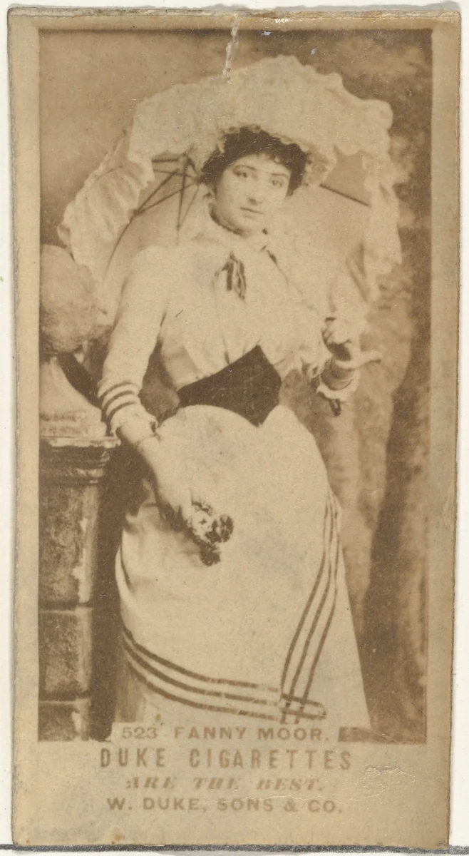 Card Number 523, Fanny Moor, from the Actors and Actresses series (N145-7) issued by Duke Sons & Co. to promote Duke Cigarettes by W. Duke, Sons & Co., photograph, 1880-1889