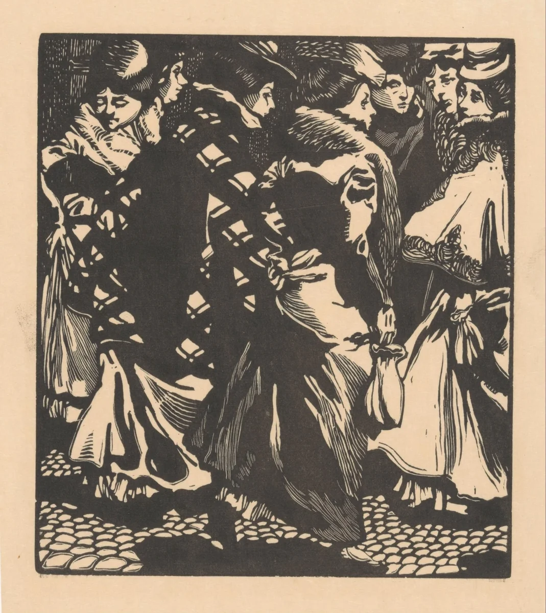 Zeven vrouwen op straat by Johannes Josephus Aarts, print, 1881-1934