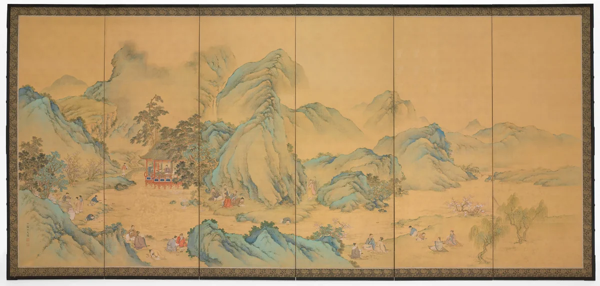 The Gathering at the Orchid Pavilion (front); Geese among Reeds (back) by Noguchi Shohin, other, 1895-1905