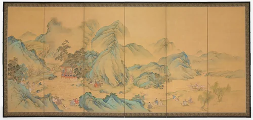 The Gathering at the Orchid Pavilion (front); Geese among Reeds (back) by Noguchi Shohin, other, 1895-1905